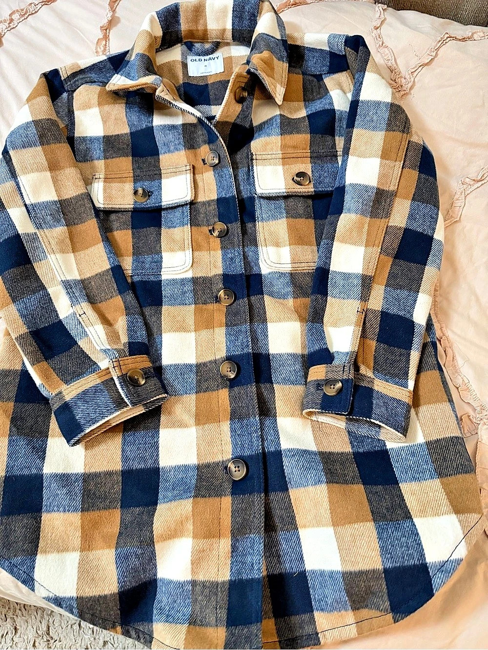 Old Navy Plaid Utility Jacket in Blue & Brown Size Medium Like New